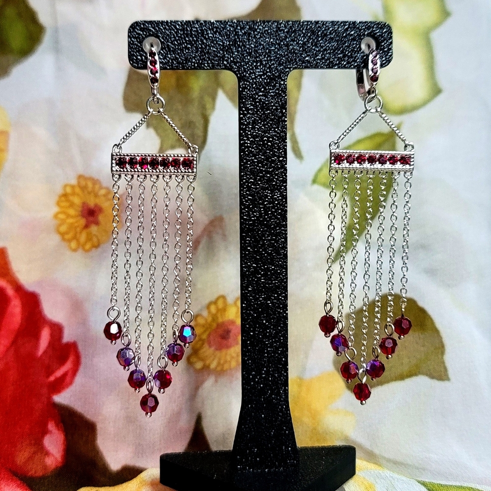 Touchstone Crystal by Swarovski Fringe Benefits Earrings in Red 🚨NWOT🚨